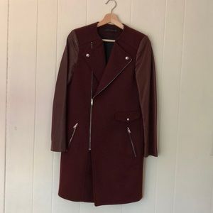 Zara wool moto-style coat w/faux leather sleeves
